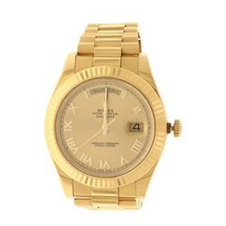 ROLEX: [1] Men's 18ky Rolex  DayDate II Oyster Perpetual automatic  wristwatch; Champagne dial with