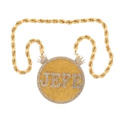 PENDANT: [1] 10k yellow and white gold ‘’Jefe’’ pendant; approx. (583) round brilliant cut diamonds,