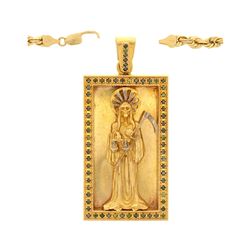 CHAIN & PENDANT: [1] 14k yellow gold rope chain, 26 inches long, broken clasp; 66.2 grams. [1] 10k y