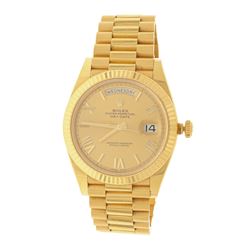 ROLEX: [1] 18ky Rolex DayDate 40 President watch; 40mm case, gold dial, fluted bezel, President brac