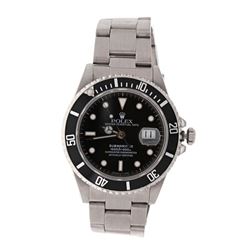 ROLEX: [1] Stainless steel Rolex GMT Master watch, replacement black Submariner dial, black unidirec