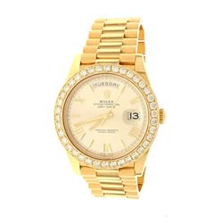 ROLEX: [1] 18k yellow gold Rolex Oyster Perpetual DayDate 40 President watch with aftermarket diamon