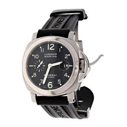WATCH: [1] Stainless Steel Panerai Automatic Luminor wristwatch; Polished steel bezel; Black numbere