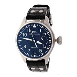 WATCH: [1] Stainless Steel IWC Big Pilot wristwatch; Black Arabic numbered dial with power reserve s
