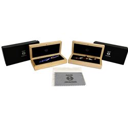 PENS: [2] David Oscarson one red and one blue roller ball pens from The Harvest Collection; Limited 