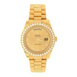 WATCH: [1] Gents 18KYG Rolex President Day-date, roman numeral champagne dial, after market Diamond 