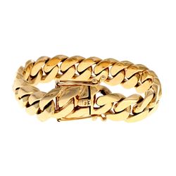 BRACELET: [1] 14KYG gold Cuban link bracelet, 17.5mm in width, 9 inch, 196.2 grams EARRING: [1] 1 ea