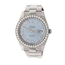 WATCH: [1] Stainless steel Rolex Oyster Perpetual DateJust II wristwatch; Blue dial with roman numer