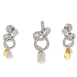PENDANT: 18k white gold pendant with citrine and pearl drops; (36) round brilliant cut diamonds, 1.8