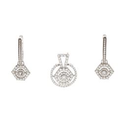 PENDANT: 18k white gold pendant; (70) round brilliant cut diamonds, 1.4mm-2.9mm = an estimated 1.00 