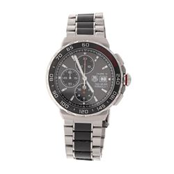 WATCH: [1] Stainless steel and ceramic Tag Heuer Formula 1 watch; 44mm case, grey dial with 3 sub di