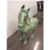 Image 1 : SCULPTURE: Decorative large Chinese bronze Tang-style horse with gold scrolling accents; standing fo
