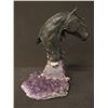 Image 3 : SCULPTURE: Bronze bust of a horse mounted on amethyst, titled Storm with Amethyst from the Vidal Col