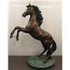 Image 1 : SCULPTURE: Bronze rearing horse with brown patina on verdigris base. No markings noted on previous r