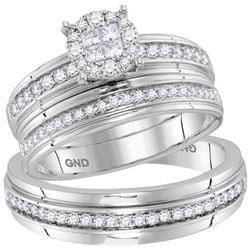 0.62 CTW His & Hers Diamond Soleil Cluster Matching Bridal Ring 14KT White Gold - REF-119M9H