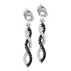 0.15 CTW Black Color Diamond Infinity Dangle Screwback Earrings 10KT White Gold - REF-18H2M