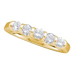 1 CTW Diamond 5-stone Wedding Anniversary Ring 14KT Yellow Gold - REF-127H4M