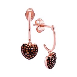 0.25 CTW Red Color Diamond Heart Dangle Earrings 10KT Rose Gold - REF-25M4H