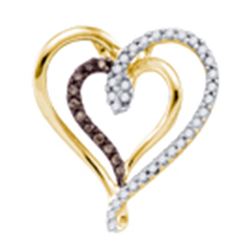 0.24 CTW Cognac-brown Color Diamond Double Heart Love Pendant 10KT Yellow Gold - REF-22W4K