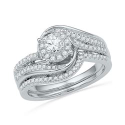0.49 CTW Diamond Halo Bridal Engagement Ring 10KT White Gold - REF-64Y4X
