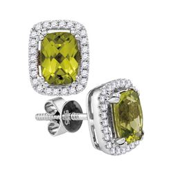 0.95 CTW Cushion Peridot Solitaire Rectangle Earrings 14KT White Gold - REF-64N4F