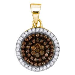 0.33 CTW Cognac-brown Color Diamond Circle Cluster Pendant 10KT Yellow Gold - REF-19Y4X
