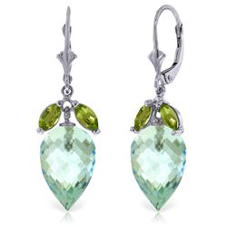 Genuine 23.5 ctw Blue Topaz & Peridot Earrings Jewelry 14KT White Gold - REF-67X9M