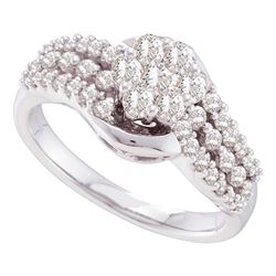 0.75 CTW Diamond Flower Cluster Ring 14KT White Gold - REF-82N4F