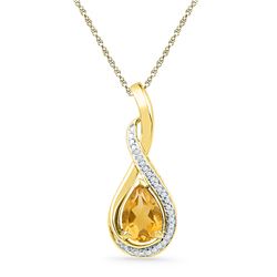 1.06 CTW Pear Created Citrine Solitaire Diamond Pendant 10KT Yellow Gold - REF-18M2H