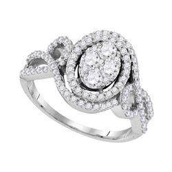 1.07 CTW Diamond Oval Halo Cluster Bridal Engagement Ring 10KT White Gold - REF-134Y9X