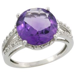Natural 5.34 ctw Amethyst & Diamond Engagement Ring 10K White Gold - REF-35X4A