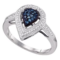 0.25 CTW Blue Color Diamond Teardrop Cluster Ring 10KT White Gold - REF-30Y2X