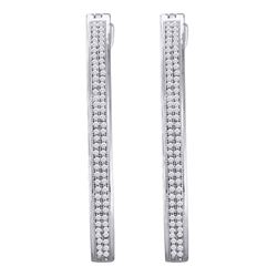 0.45 CTW Pave-set Diamond Slender Double Row Hoop Earrings 10KT White Gold - REF-57X2Y