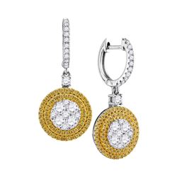 1.6 CTW Yellow Diamond Circle Cluster Dangle Earrings 18KT White Gold - REF-262M4H