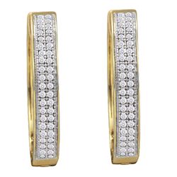0.25 CTW Diamond Double Row Pave Hoop Earrings 10KT Yellow Gold - REF-33Y7X