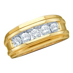 0.25 CTW Mens Channel-set Diamond Wedding Anniversary Ring 14KT Yellow Gold - REF-44K9W