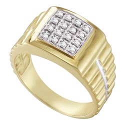0.25 CTW Mens Diamond Square Cluster Ring 10KT Two-tone Gold - REF-37N5F