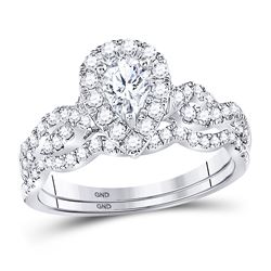 0.97 CTW Pear Diamond Bridal Wedding Engagement Ring 14KT White Gold - REF-142X4Y
