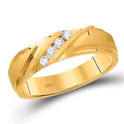 0.25 CTW Mens Channel-set Diamond Wedding Anniversary Ring 10KT Yellow Gold - REF-56Y2X