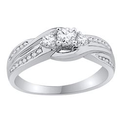 0.50 CTW 3-stone Diamond Bridal Wedding Engagement Ring 10KT White Gold - REF-52H4M