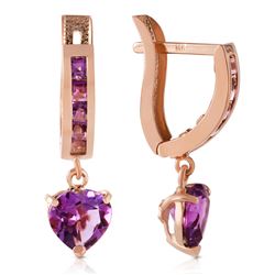 Genuine 3.2 ctw Amethyst Earrings Jewelry 14KT Rose Gold - REF-37Z4N