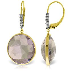 Genuine 36.15 ctw Amethyst & Diamond Earrings Jewelry 14KT Yellow Gold - REF-95T5A