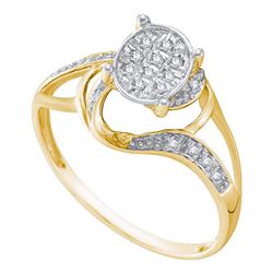 0.10 CTW Diamond Oval Cluster Split-shank Ring 10KT Yellow Two-tone Gold - REF-13N4F