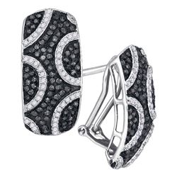 0.75 CTW Black Color Diamond Cluster French-clip Earrings 10KT White Gold - REF-52M4H
