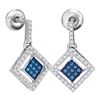 Image 1 : 0.50 CTW Blue Color Diamond Diagonal Square Dangle Earrings 10KT White Gold - REF-30W2K
