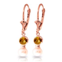 Genuine 5.2 ctw Citrine & Pearl Earrings Jewelry 14KT Rose Gold - REF-35R9P