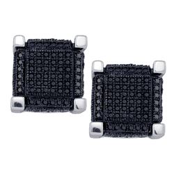 1.12 CTW Mens Black Color Diamond 3D Square Cube Earrings 10KT White Gold - REF-52N4F