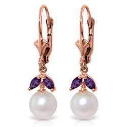 Genuine 4.4 ctw Pearl & Amethyst Earrings Jewelry 14KT Rose Gold - REF-25H3X