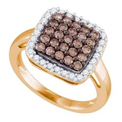 1.05 CTW Cognac-brown Color Diamond Square Cluster Ring 10KT Rose Gold - REF-64H4M
