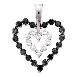 0.68 CTW Black Color Diamond Double Nested Heart Pendant 14KT White Gold - REF-24N2F